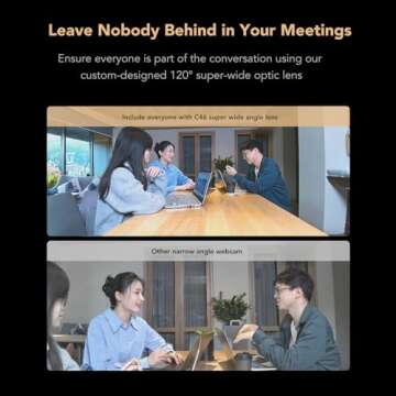 NUROUM C46 4K Video Conference Webcam, 8MP CMOS/AI Auto-Framing/5x Zoom/120° Ultra-Wide Angle, USB Web Camera with Noise Cancelling Microphone&Speaker, 16ft Voice Pickup for PC/Laptop Zoom/Teams