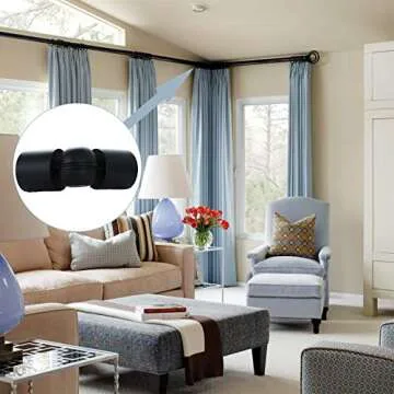 Window Corner Curtain Rod Connector Set of 2, Adjustable Curtains Rods Connector for Bay Windows Blinds with 1 inch Black Color Metal