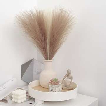 Faux Pampas Grass Decor,ROMZCPH 6 Stems 17"/45cm Small Artificial Pampas Grass,Short Fake Pompous Grass Flower Arrangement for Boho Home Wedding Decoration(Beige/Taupe)