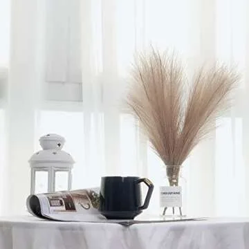 Faux Pampas Grass Decor,ROMZCPH 6 Stems 17"/45cm Small Artificial Pampas Grass,Short Fake Pompous Grass Flower Arrangement for Boho Home Wedding Decoration(Beige/Taupe)