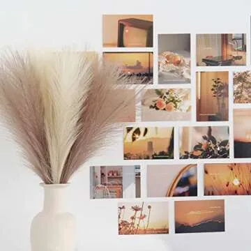 Faux Pampas Grass Decor,ROMZCPH 6 Stems 17"/45cm Small Artificial Pampas Grass,Short Fake Pompous Grass Flower Arrangement for Boho Home Wedding Decoration(Beige/Taupe)