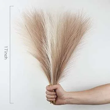 Faux Pampas Grass Decor,ROMZCPH 6 Stems 17"/45cm Small Artificial Pampas Grass,Short Fake Pompous Grass Flower Arrangement for Boho Home Wedding Decoration(Beige/Taupe)