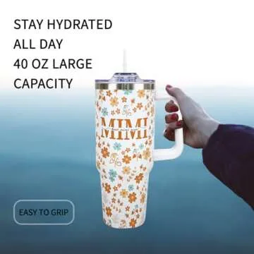 Mhrevyi Mimi Tumbler 40 Oz, Birthday Gift Christmas Mothers Day Gifts for Mimi, Mimi Cup Coffee Mug Stainless Steel 40 Oz Tumbler with Handle and Straw