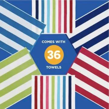 Kaufman - Soft Oversized Beach Towels in Bulk | 30" x 60" Cabana Striped Beach Towels | 100% Terry Cotton Thick Beach Towels (36 Pack)