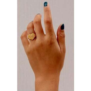 18k Gold Plated Stainless Steel Self Love Club Chunky Heart Shaped Statement Ring Fashion for Women Girls Gift Occassion Durable Fit Size 6 to 8