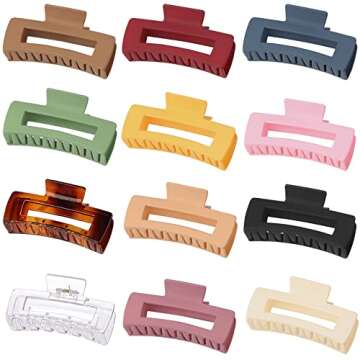 Tyfthui 12 Pcs Large Hair Claw Clips, 4.1 Inch Non-slip Big Hair Clips, Strong Hold Rectangle Banana Hair Clips for Thick Hair, Acrylic Jaw Clips Hair Styling Accessories for Women and Girls