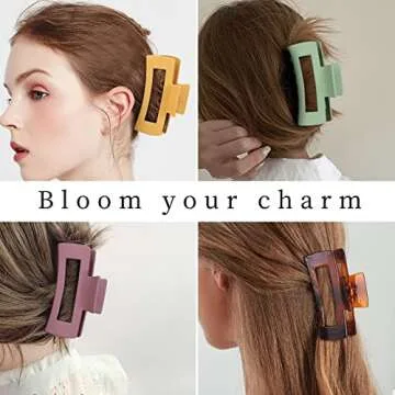 Tyfthui 12 Pcs Large Hair Claw Clips, 4.1 Inch Non-slip Big Hair Clips, Strong Hold Rectangle Banana Hair Clips for Thick Hair, Acrylic Jaw Clips Hair Styling Accessories for Women and Girls