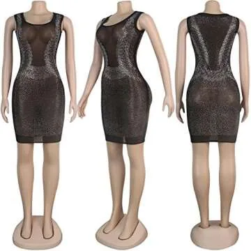 Sexy Rhinestone Mesh Bodycon Party Dress for Women