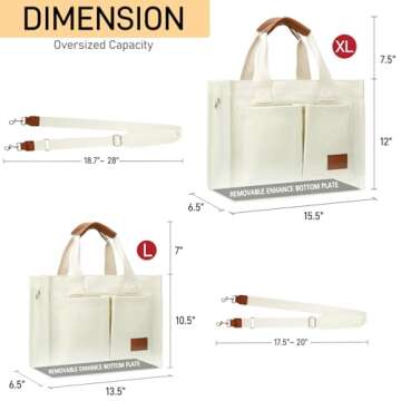 KKXIU Large Canvas Tote Bag for Women with Zipper and Compartments Crossbody Work Bible Messenger Pu...