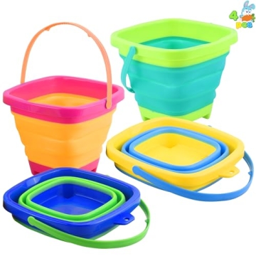 JOYIN 4 Collapsible Basket Portable Buckets, 2L Square Foldable Pail Bucket for Summer Beach, Campin...