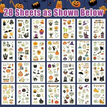 Partywind 295 Styles Glow Halloween Tattoos for Kids Party Decorations, Halloween Party Supplies Fav...