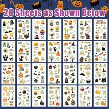 Partywind 295 Styles Glow Halloween Tattoos for Kids Party Decorations, Halloween Party Supplies Fav...