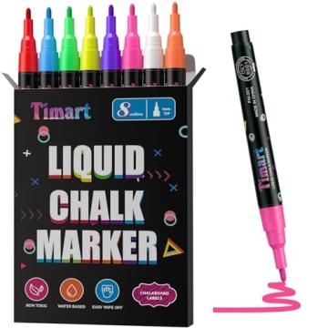 Timart Extra Fine Tip Chalk Markers - 8 Pack Liquid Chalk Pens for Creative Use