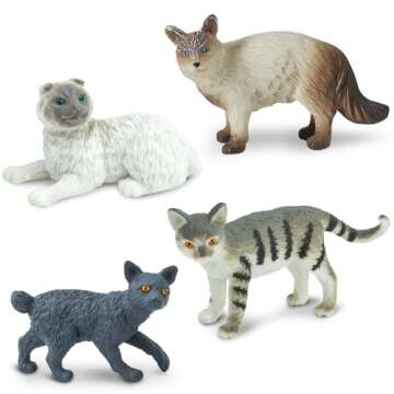 Safari Ltd. Domestic Cats TOOB - 11 Mini Figurines Including Balinese, Gray Tabby, Angora, Birman, Siamese, and More - Toy Set for Boys, Girls & Kids 3+