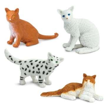 Safari Ltd. Domestic Cats TOOB - 11 Mini Figurines Including Balinese, Gray Tabby, Angora, Birman, Siamese, and More - Toy Set for Boys, Girls & Kids 3+
