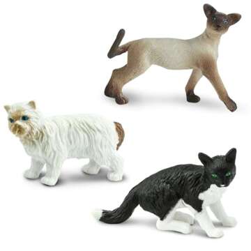 Safari Ltd. Domestic Cats TOOB - 11 Mini Figurines Including Balinese, Gray Tabby, Angora, Birman, Siamese, and More - Toy Set for Boys, Girls & Kids 3+
