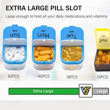 Odaro Extra Large Weekly Pill Organizer 2 Times A Day, BPA Free XL Pill Box 7 Day Am Pm, Jumbo Medicine Organizer to Hold Daily Medicine Vitamin and Supplements - Blue