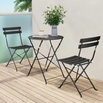 Grand Patio Premium Frame Patio Bistro Set, Folding Outdoor Patio Furniture Sets, 3 Piece Patio Set of Folding Patio Table and Chairs, Black