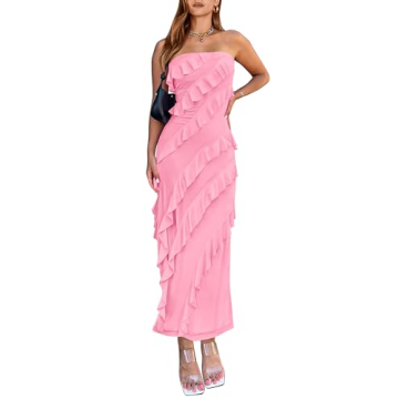 BTFBM Elegant Strapless Ruffle Cocktail Dress for Women