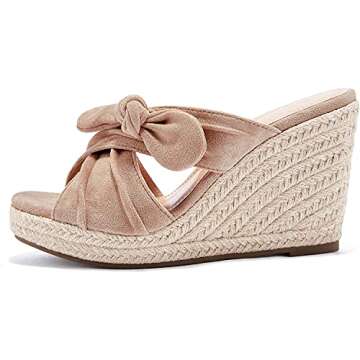 Womens Espadrilles Wedge Sandals - Slip on Style, Nude Color