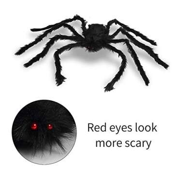 OWUDE 50 Inch Giant Spider, Halloween Hairy Spider Scary Fake Large Spider for Outdoor Decor Yard Decorations Scary Plush Spider Props (50 Inch Black Spider)