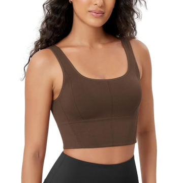ODODOS Women's Seamless Square Neck Sports Bra Medium Support Padded Wirefree Cropped Tank Tops, Bru...