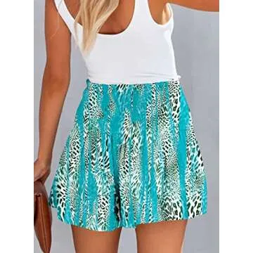 BeadChica Womens Casual Cute Summer Shorts Elastic High Waisted Pleated Ruffle Comfy Flowy Short Beach Pants