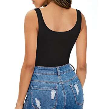 MANGOPOP Body Suits for Women Sleeveless Scoop Neck Tank Top Bodysuits (Black, Large)