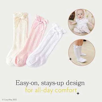 CozyWay Baby Knee High Bow Socks For Baby Girls Infant 0-9 Months 3-3 Pack