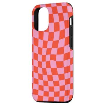 iPhone 12/12 Pro Classic Checkered Checker Checkerboard Wavy Pink Red Case