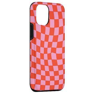 iPhone 12/12 Pro Classic Checkered Checker Checkerboard Wavy Pink Red Case