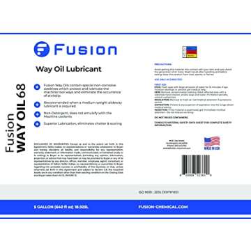Way Oil 68 for Tool Ways by Fusion Chemical | Medium Weight Slideway Lubricant | Superior Lubrication | Eliminates Chatter & Scoring (5 Gallon)