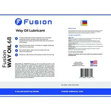 Way Oil 68 for Tool Ways by Fusion Chemical | Medium Weight Slideway Lubricant | Superior Lubrication | Eliminates Chatter & Scoring (5 Gallon)