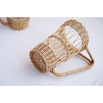 RISEON Hand-Woven Rattan Cup Holder with Glass Cup