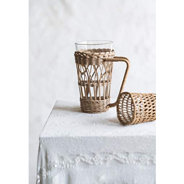 RISEON Hand-Woven Rattan Cup Holder with Glass Cup
