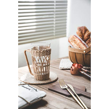 RISEON Hand-Woven Rattan Cup Holder with Glass Cup