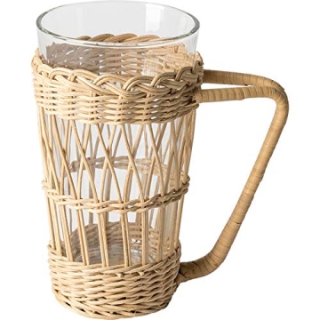 RISEON Hand-Woven Rattan Cup Holder with Glass Cup