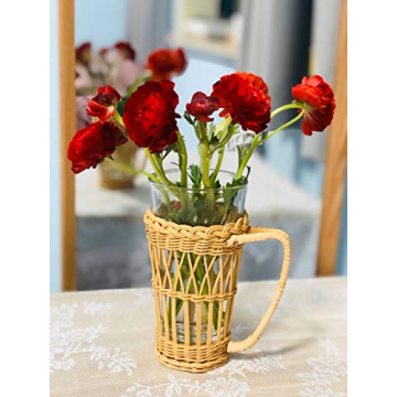 RISEON Hand-Woven Rattan Cup Holder with Glass Cup