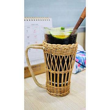 RISEON Hand-Woven Rattan Cup Holder with Glass Cup