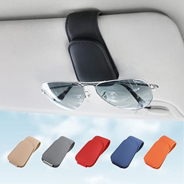 Sunglass Holder for Car Visor - Magnetic Leather Clip