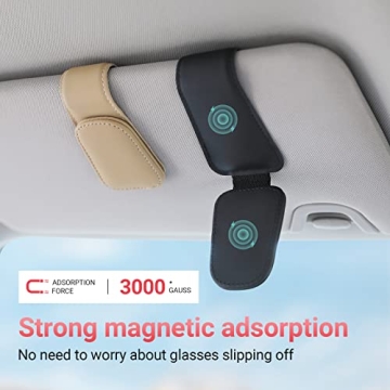 Sunglass Holder for Car Visor - Magnetic Leather Clip