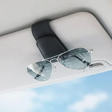 Sunglass Holder for Car Visor - Magnetic Leather Clip