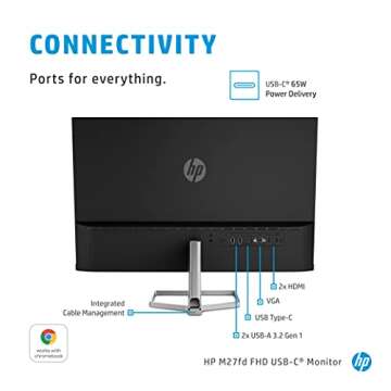 HP M27fd FHD 65w USB-C Monitor - Works With Chromebook - Computer Monitor with 27-inch IPS Display(1080p)- Eyesafe & 99% sRGB - AMD Freesync- HDMI, VGA & USB-C - Borderless Design- Tilt Adjust - Black