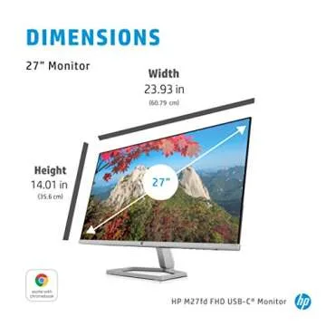 HP M27fd FHD 65w USB-C Monitor - Works With Chromebook - Computer Monitor with 27-inch IPS Display(1080p)- Eyesafe & 99% sRGB - AMD Freesync- HDMI, VGA & USB-C - Borderless Design- Tilt Adjust - Black