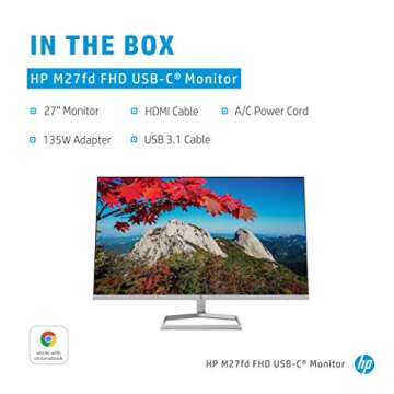 HP M27fd FHD 65w USB-C Monitor - Works With Chromebook - Computer Monitor with 27-inch IPS Display(1080p)- Eyesafe & 99% sRGB - AMD Freesync- HDMI, VGA & USB-C - Borderless Design- Tilt Adjust - Black