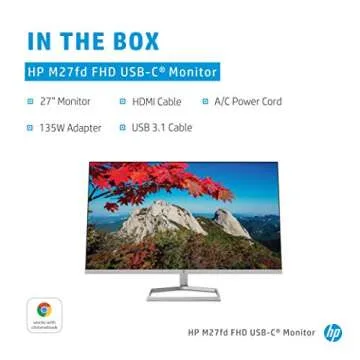HP M27fd FHD 65w USB-C Monitor - Works With Chromebook - Computer Monitor with 27-inch IPS Display(1080p)- Eyesafe & 99% sRGB - AMD Freesync- HDMI, VGA & USB-C - Borderless Design- Tilt Adjust - Black