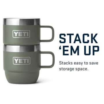 YETI Rambler 6 oz Stackable Mug, Stainless Steel, Vacuum Insulated Espresso/Coffee Mug, 2 Pack, Camp Green