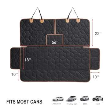 Petiza Dog Car Seat Cover for Back Seat Pets Cover Protector Waterproof Bench Car Backseat Covers Dog Seat Covers for Cars,Non-Slip,Back Seat Cover Fits Middle Armrest for Kids, Trucks and SUV