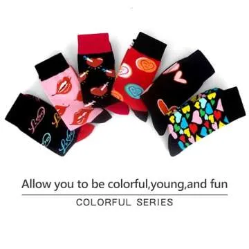 WeciBor Funny Colorful Novelty Patterned Crew Socks, 6 Pack Valentine's Day, Size 10-13
