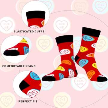 WeciBor Colorful Novelty Crew Socks, 6 Pack for Valentine's Day